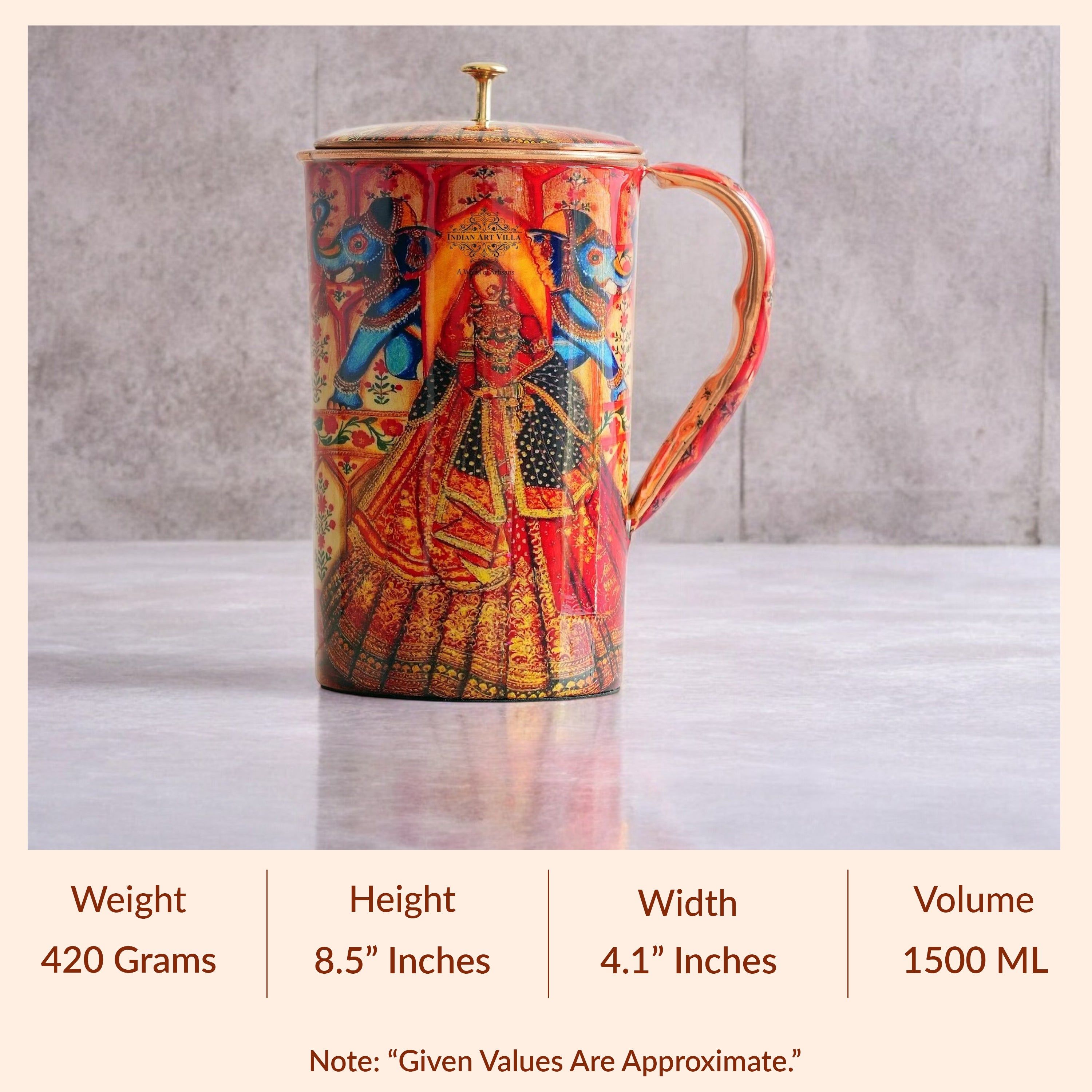 Pure copper printed jug padharo mhare desh design royalqueen, 2000 ML